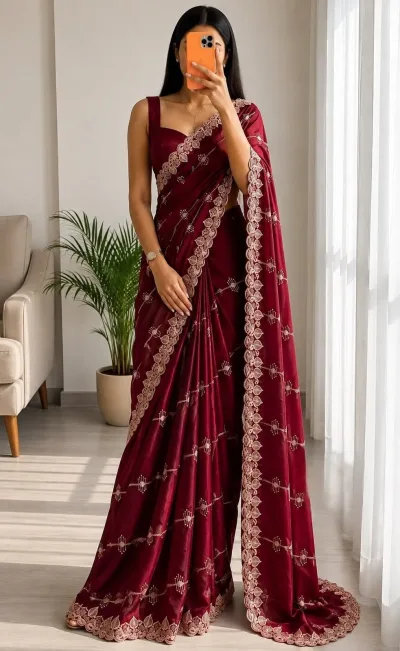 Space Silk Saree With Fancy Zari